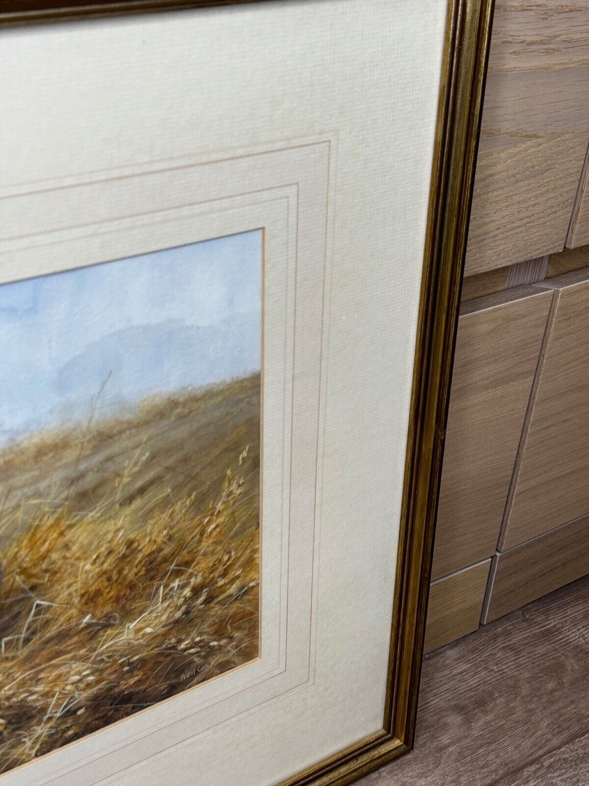 Art Grey Partridges Watercolour – British Wildlife Painting, Gilt Framed, In The Manner Of Archibald Thorburn photo
