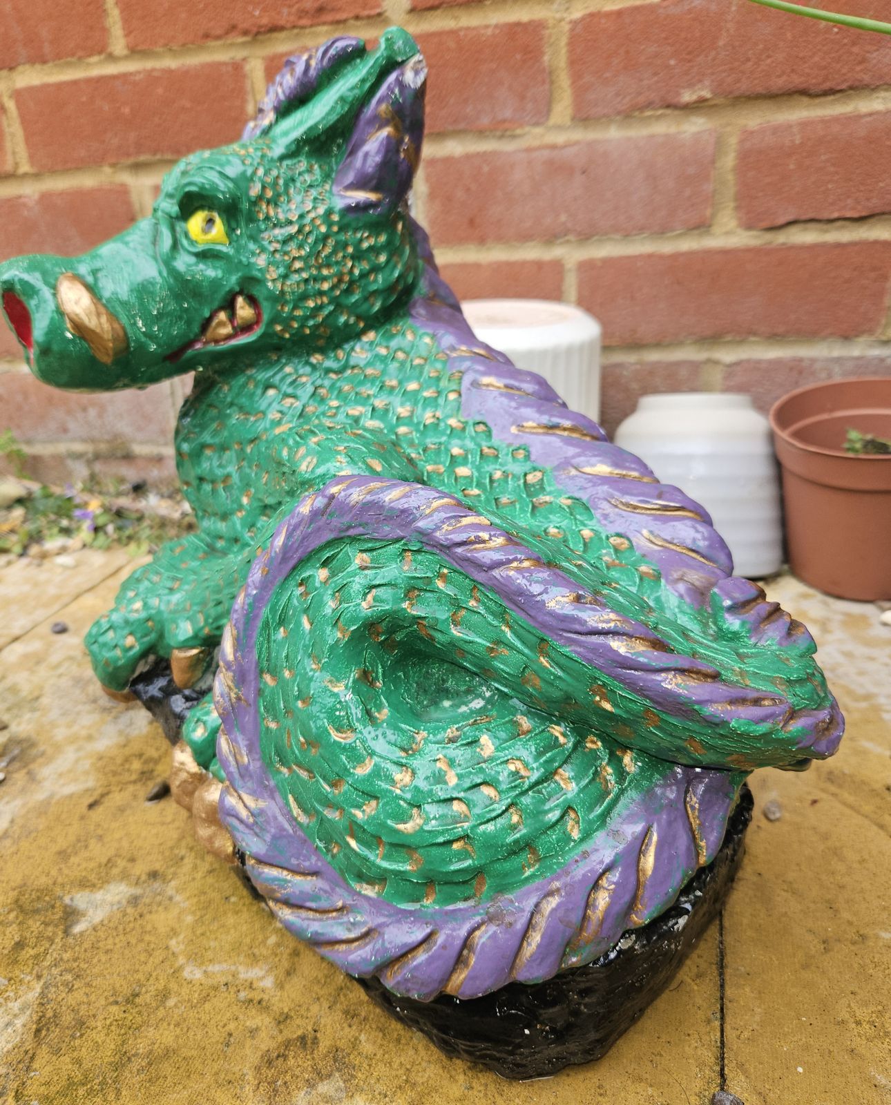 Dragon Concrete Garden Ornamental Statue Hand Painted Heavy Stone photo vinterior