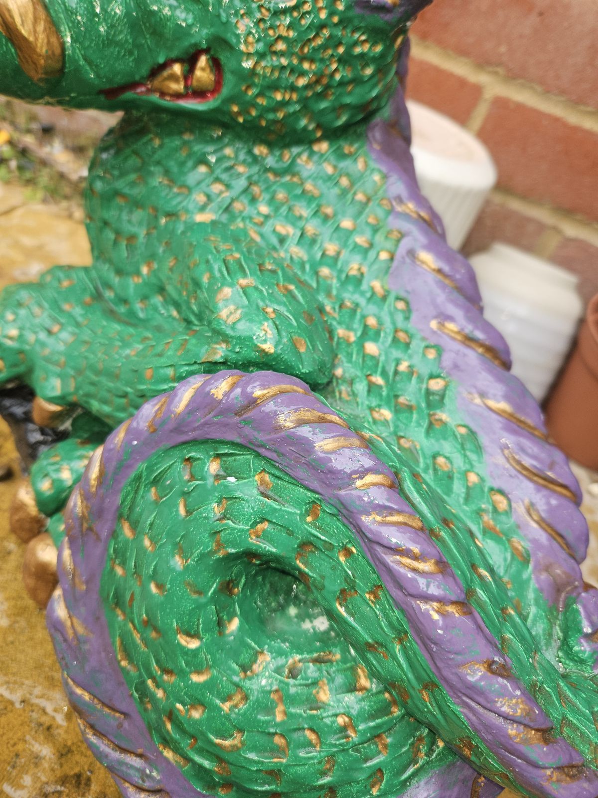 Dragon Concrete Garden Ornamental Statue Hand Painted Heavy Stone photo vintage
