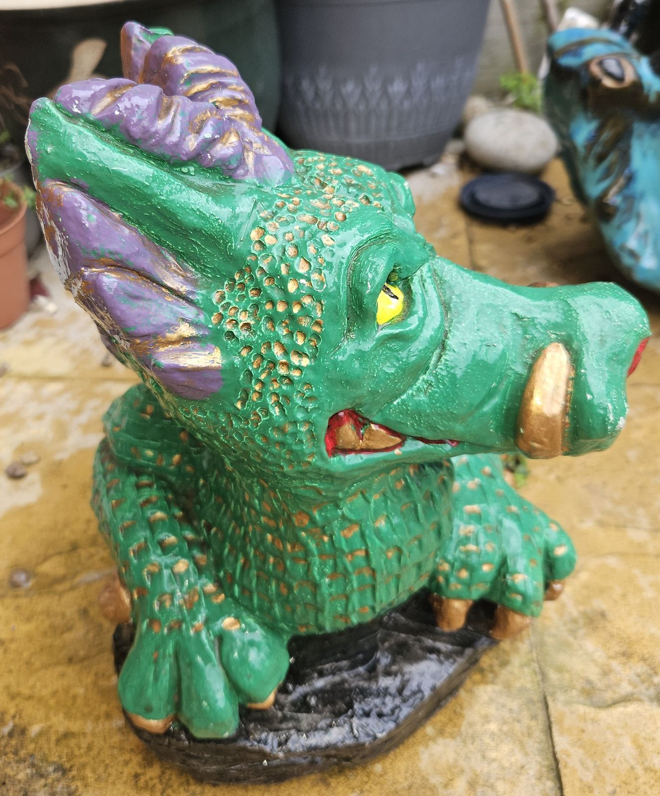 195.0 Dragon Concrete Garden Ornamental Statue Hand Painted Heavy Stone photo