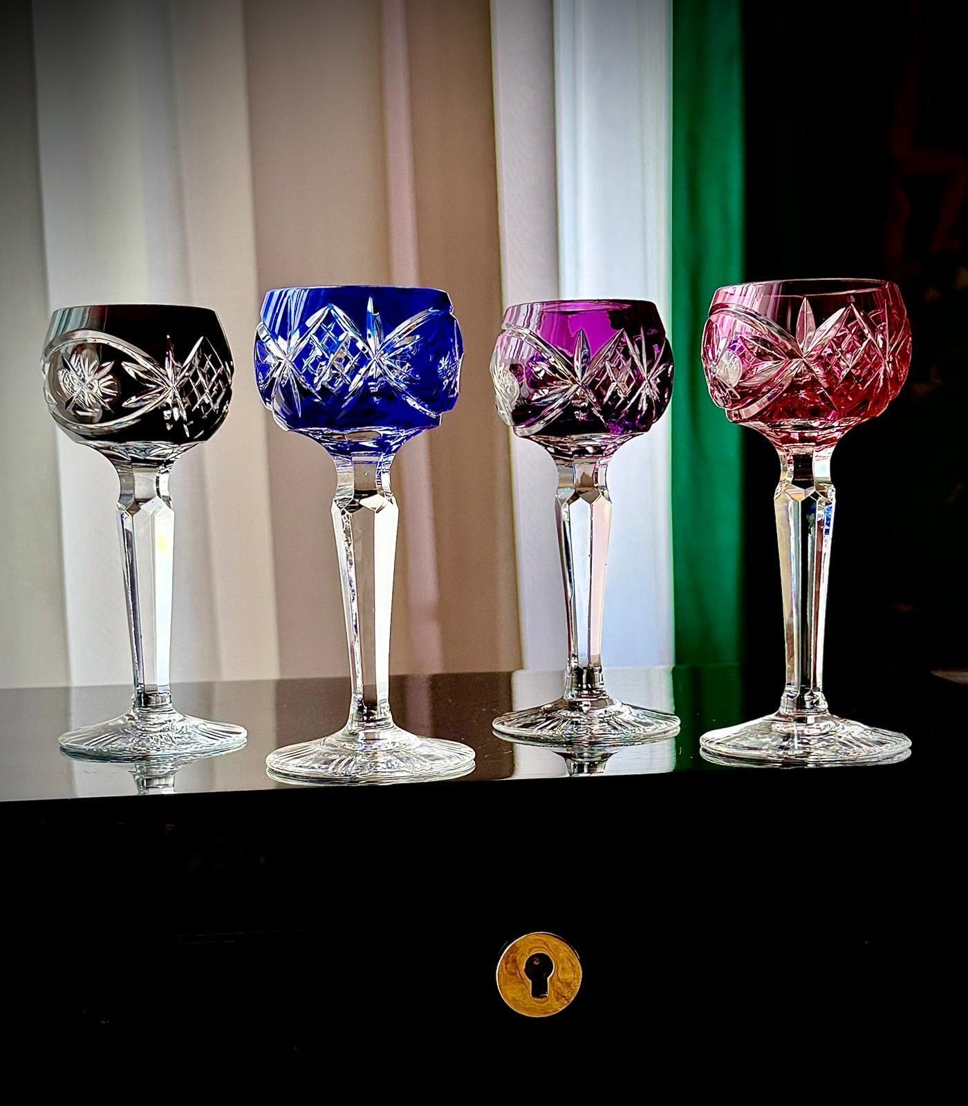 Home Decor Nachtmann Traube Coloured Crystal Liqueur Glasses, Set Of 4, Bohemian Cut To Clear photo