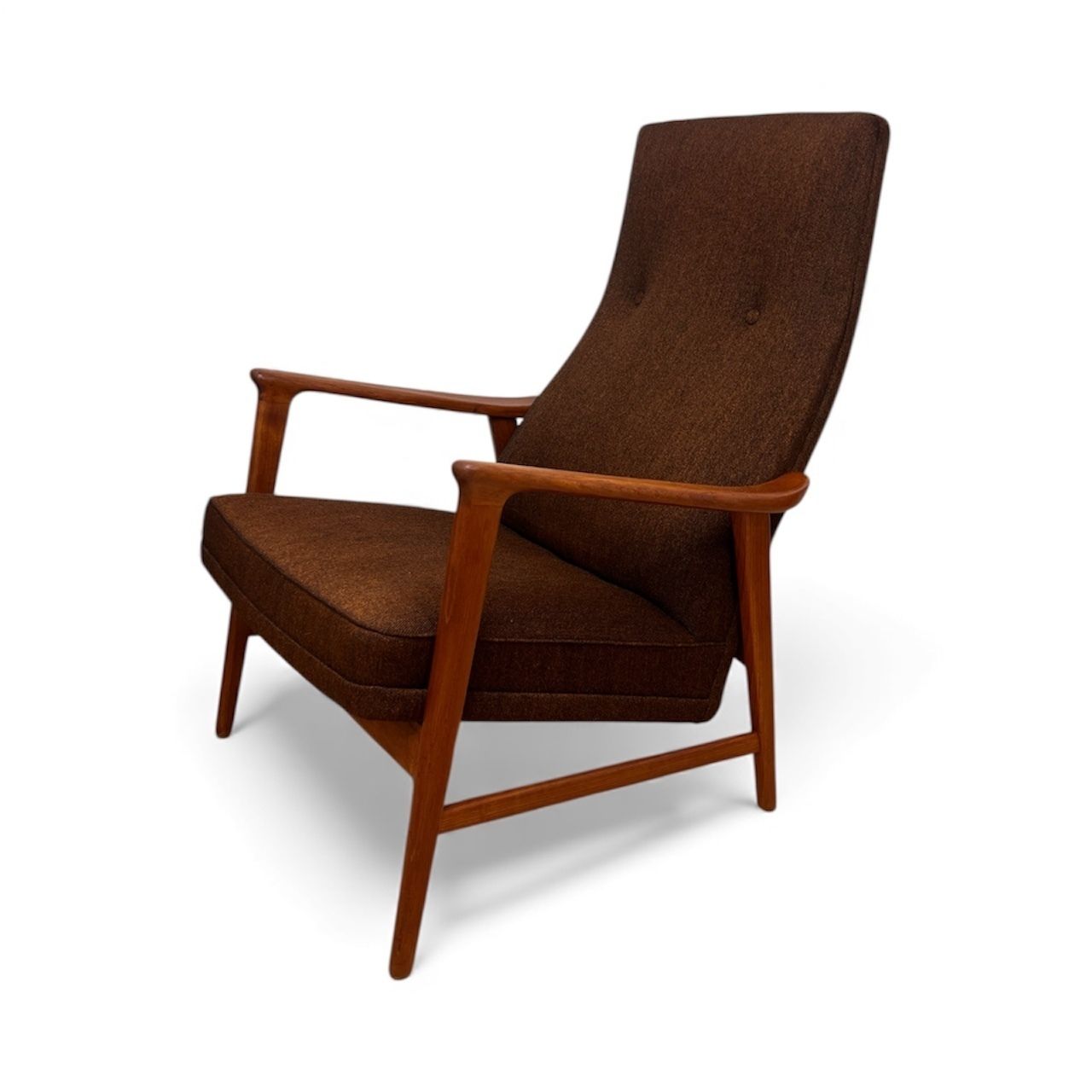 Pair Of Mid Century Folke Ohlsson “Duxiesta” Adjustable Teak Lounge Chairs In Brown Wool, Dux Sweden, 1960s photo 1845.0