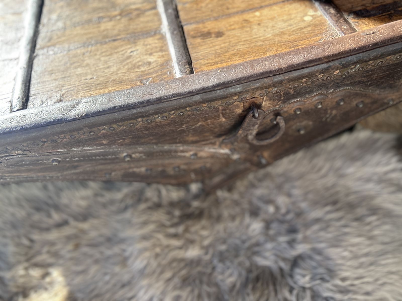 Antique Tibetan Ox Cart Wood And Metal Coffee Table photo buy