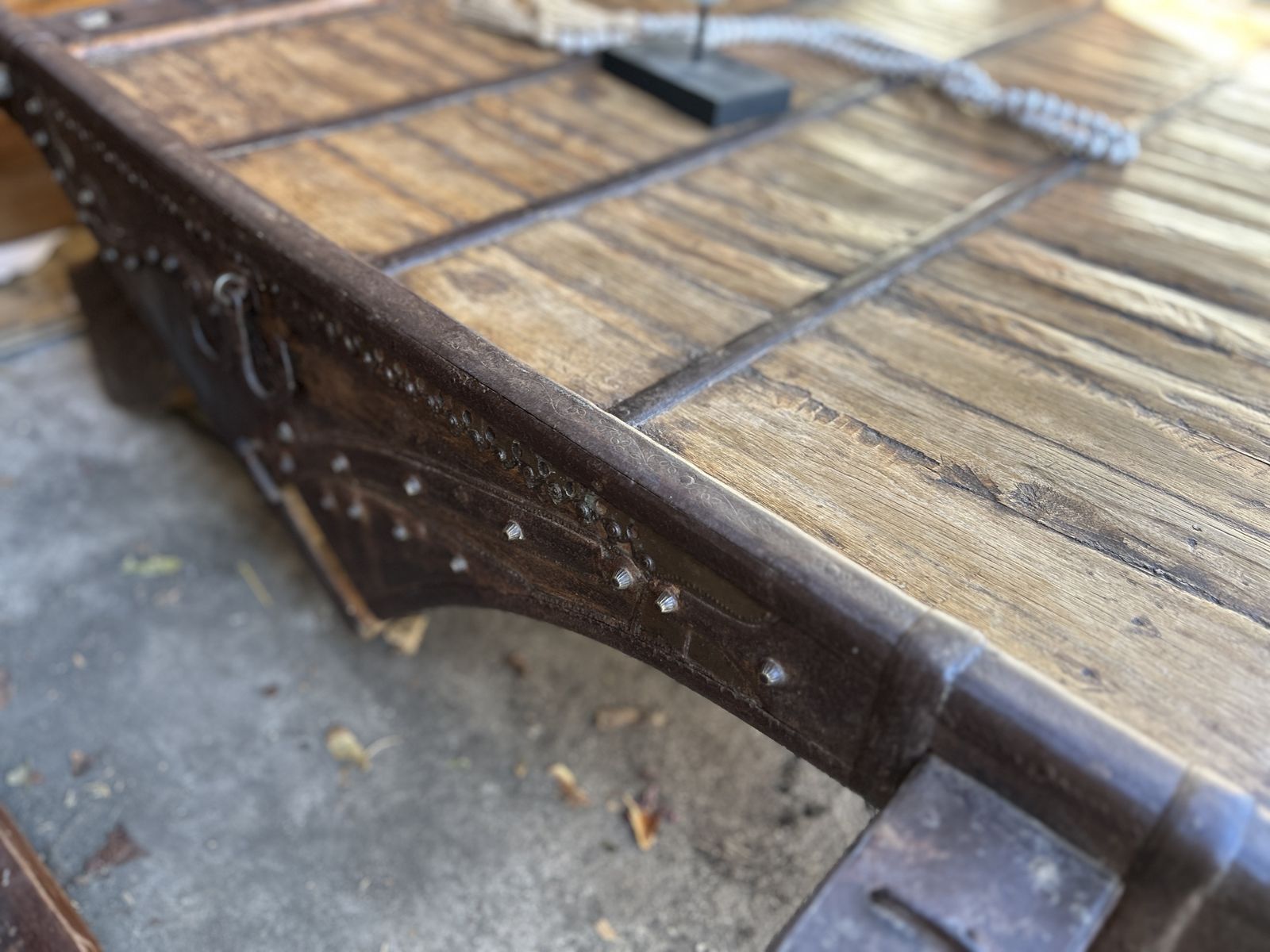 Furniture Antique Tibetan Ox Cart Wood And Metal Coffee Table photo
