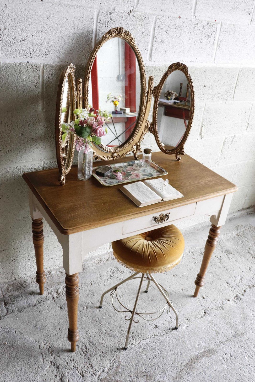 Part Painted Pine And Oak Washstand, Dressing Table Or Desk In Stone Rosie photo furniture
