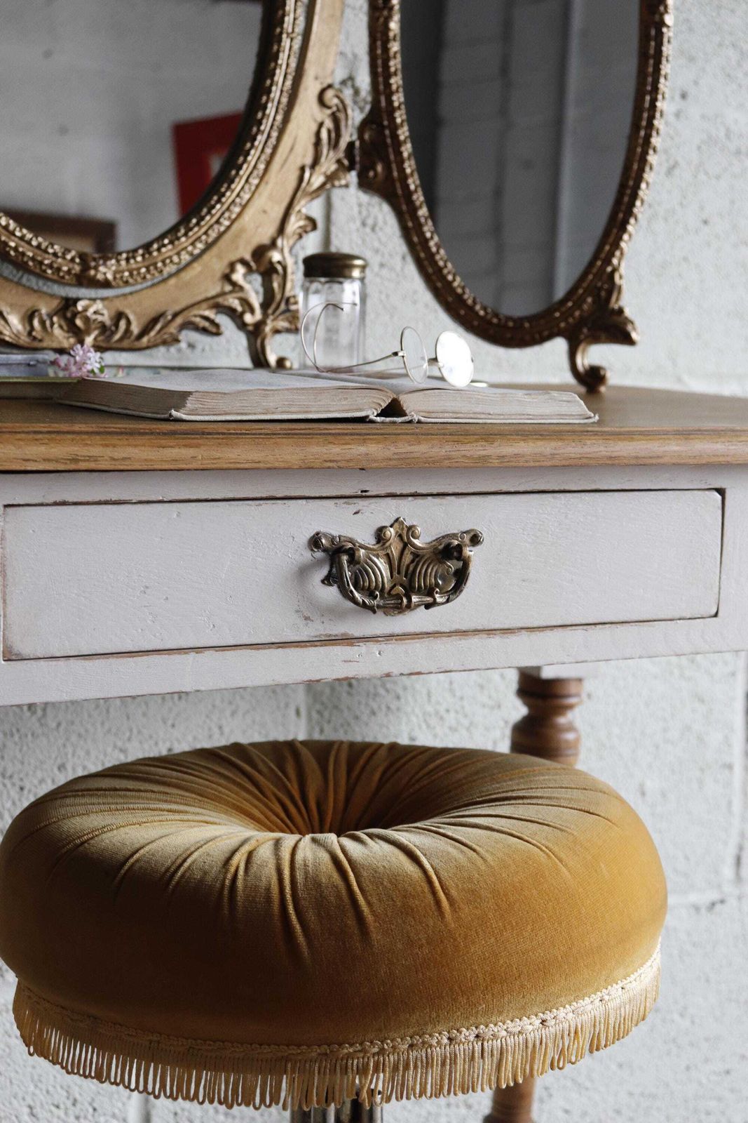 Part Painted Pine And Oak Washstand, Dressing Table Or Desk In Stone Rosie photo 710.0