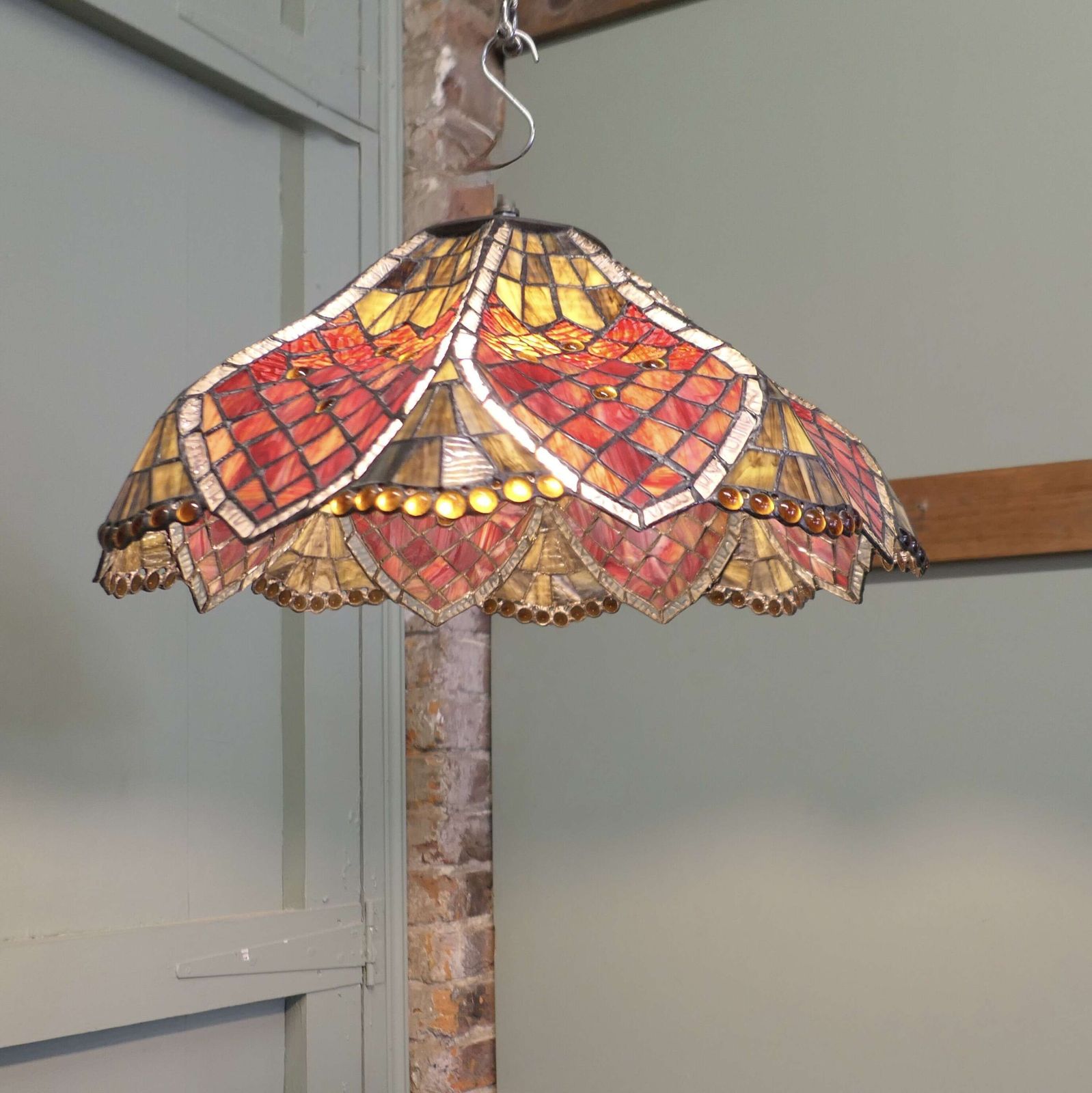 A Mid Century Tiffany Style Arts And Crafts Lampshade A Lovely Large Lampshade photo 666.0