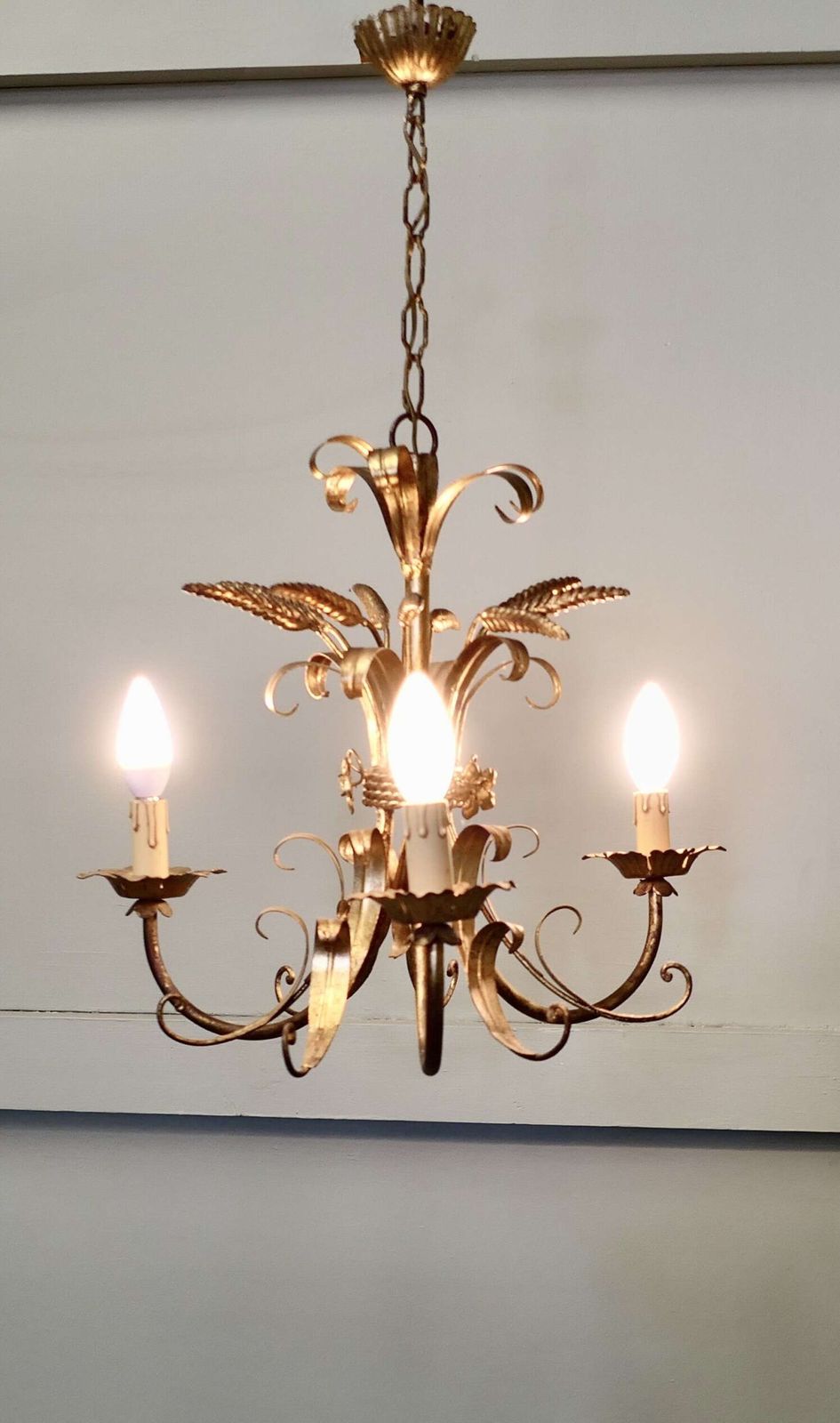 French Toleware Gilded Chandelier This Is A Very Pretty 3 Branch Harvest Light