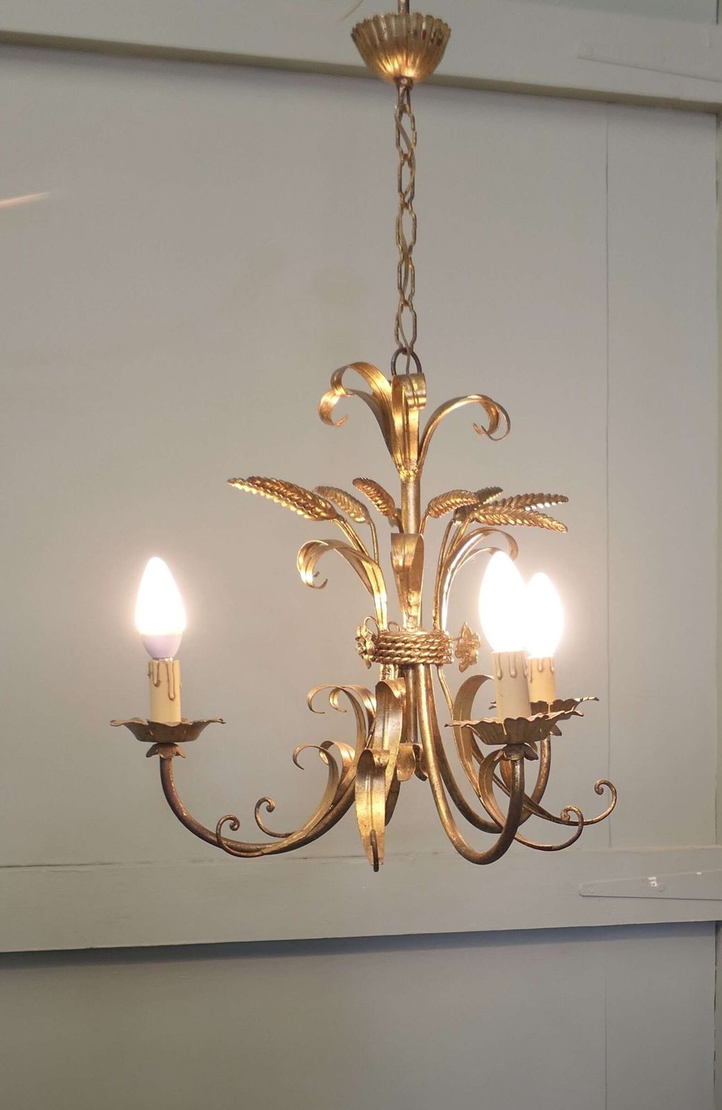 French Toleware Gilded Chandelier This Is A Very Pretty 3 Branch Harvest Light photo furniture
