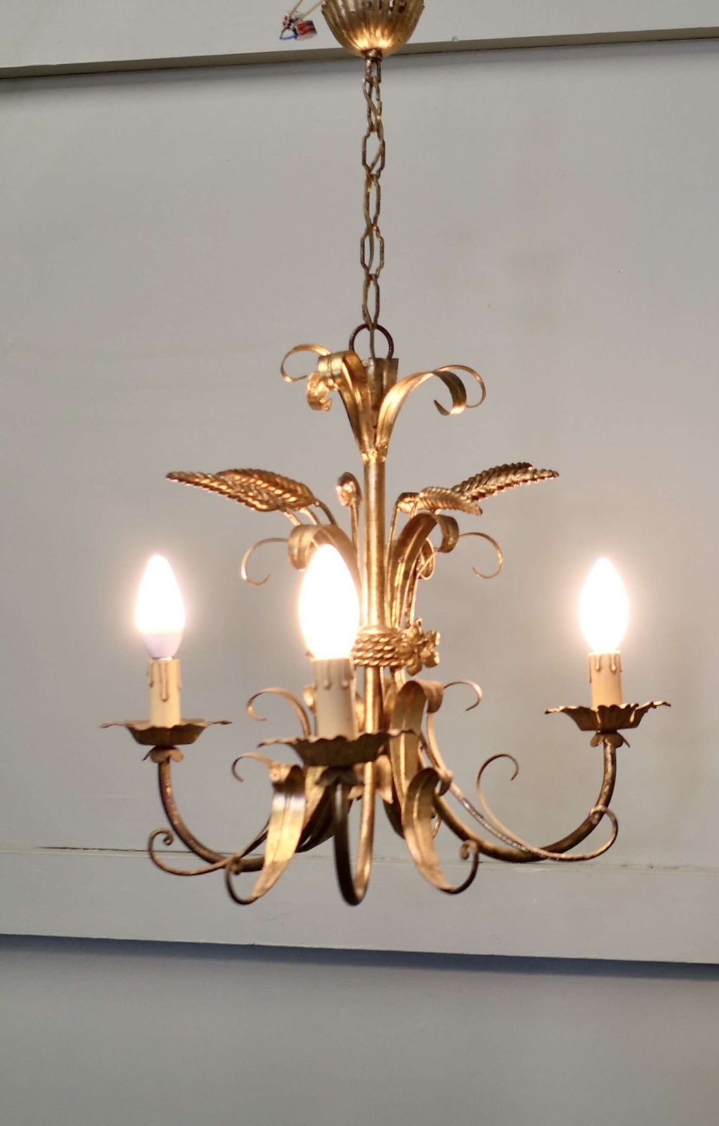 French Toleware Gilded Chandelier This Is A Very Pretty 3 Branch Harvest Light photo Lighting