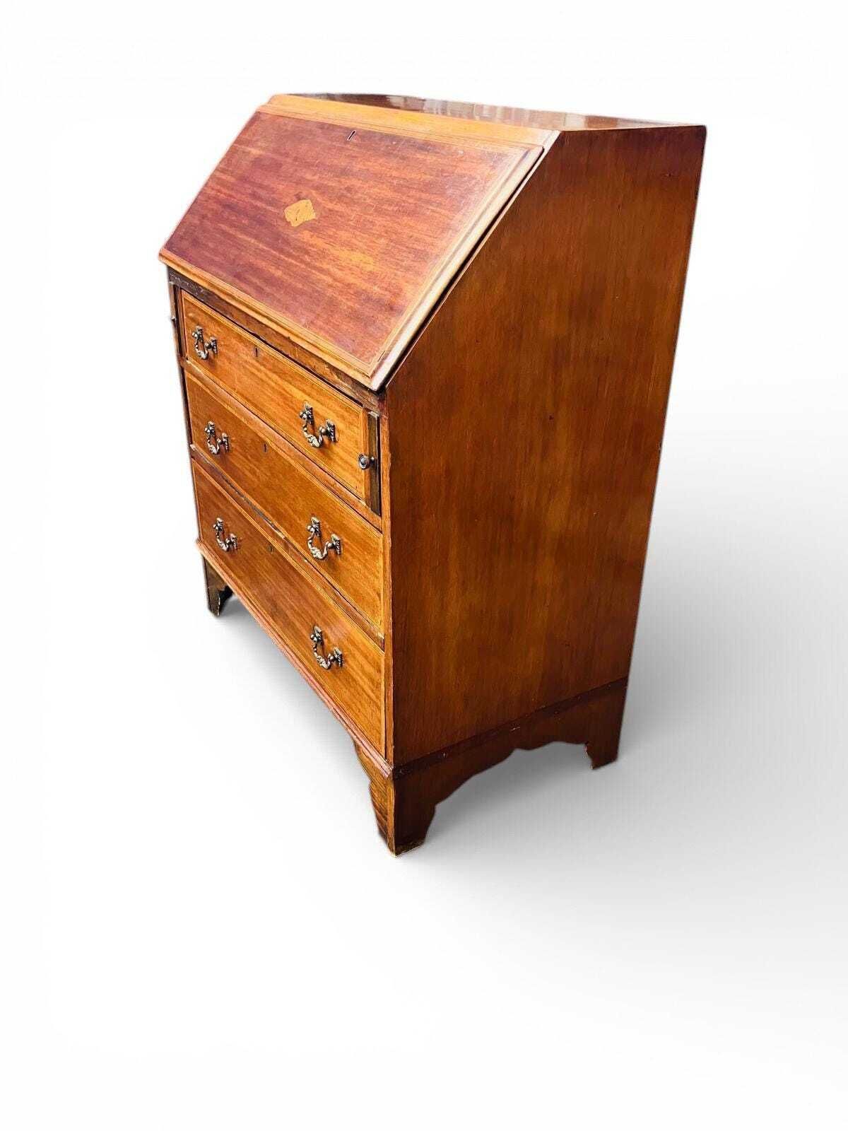 Antique Mahogany Bureau Writing Desk / Inlay Detail / C1930 photo for sale