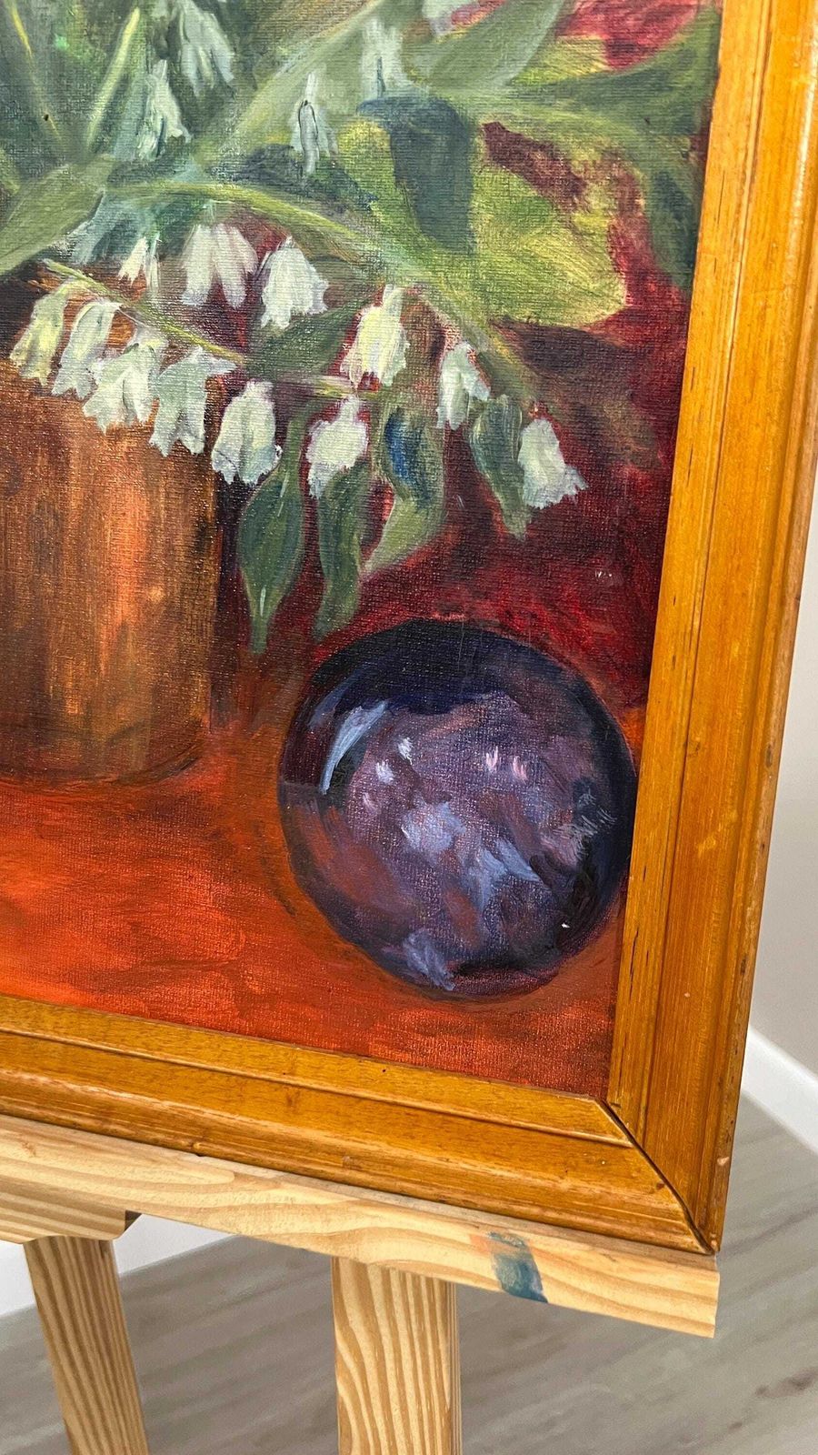 Mid Century Oil On Board Still Life Picture Flowers And Fruit Framed Painting photo for sale
