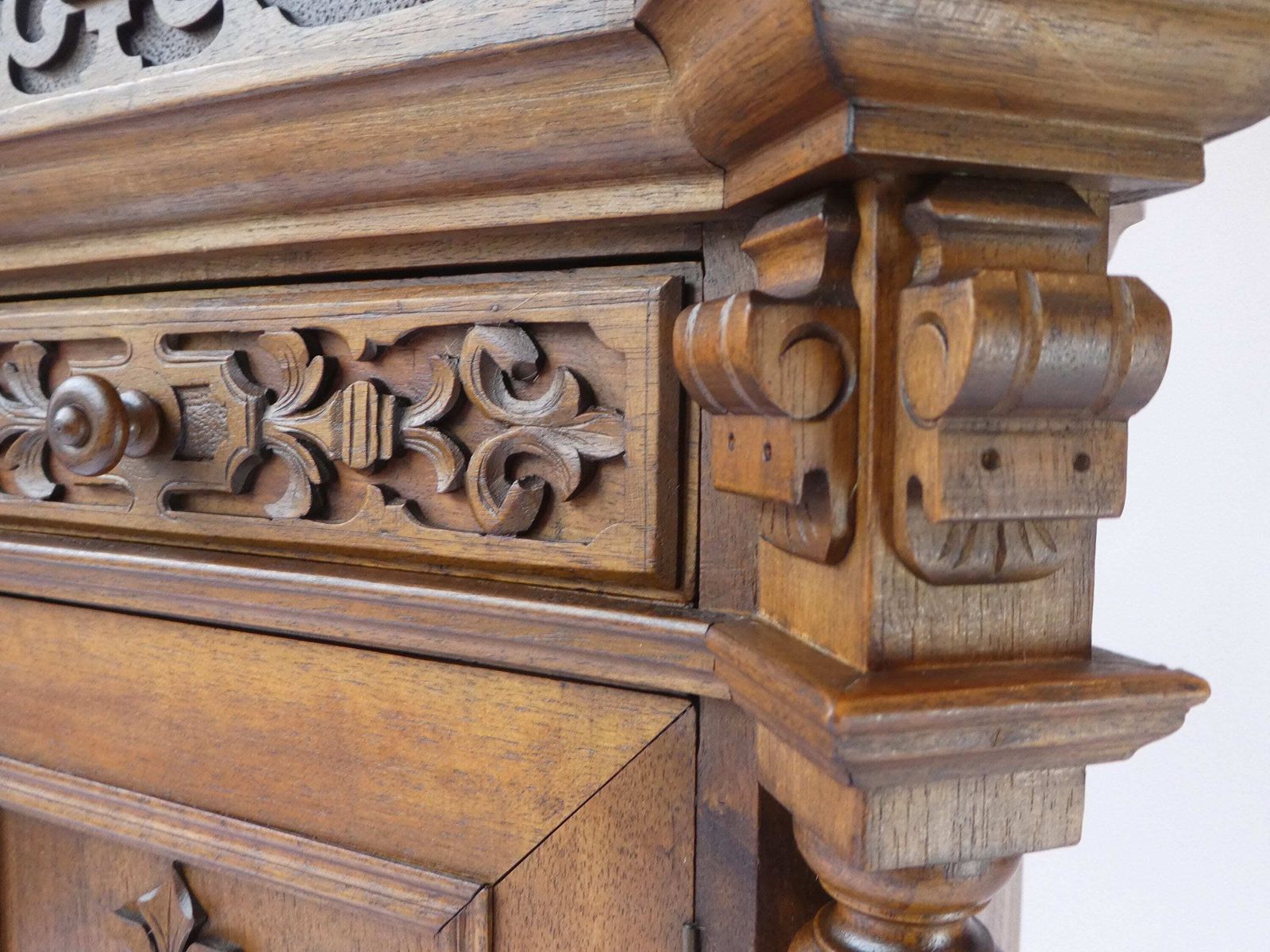 Antique Carved German Apothecary, Ornate Wooden 1900's Medicine Cabinet, Chest With Floral Details photo Furniture