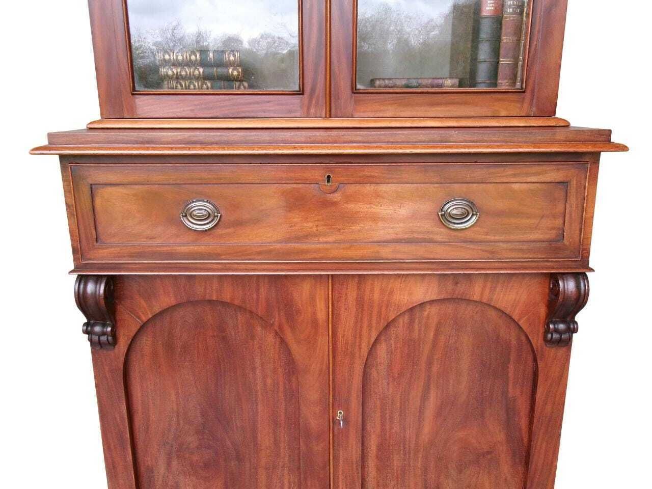 C1835 Mahogany Georgian Secretaire, William IV Bookcase / Desk, Antique Furniture photo Furniture
