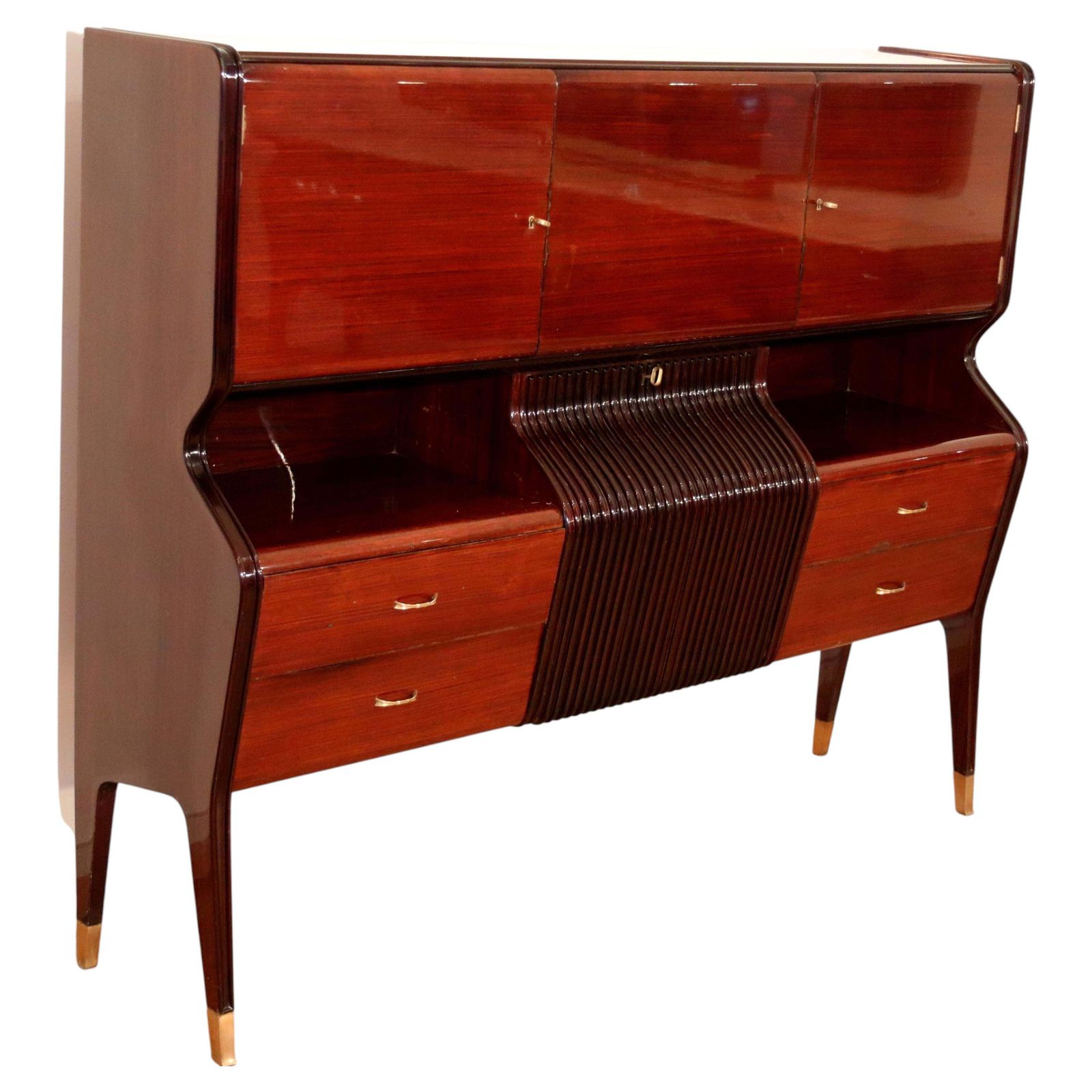 Mid Century Sideboard By Osvaldo Borsani, Mahogany Rosewood Maple, Italy 1950s