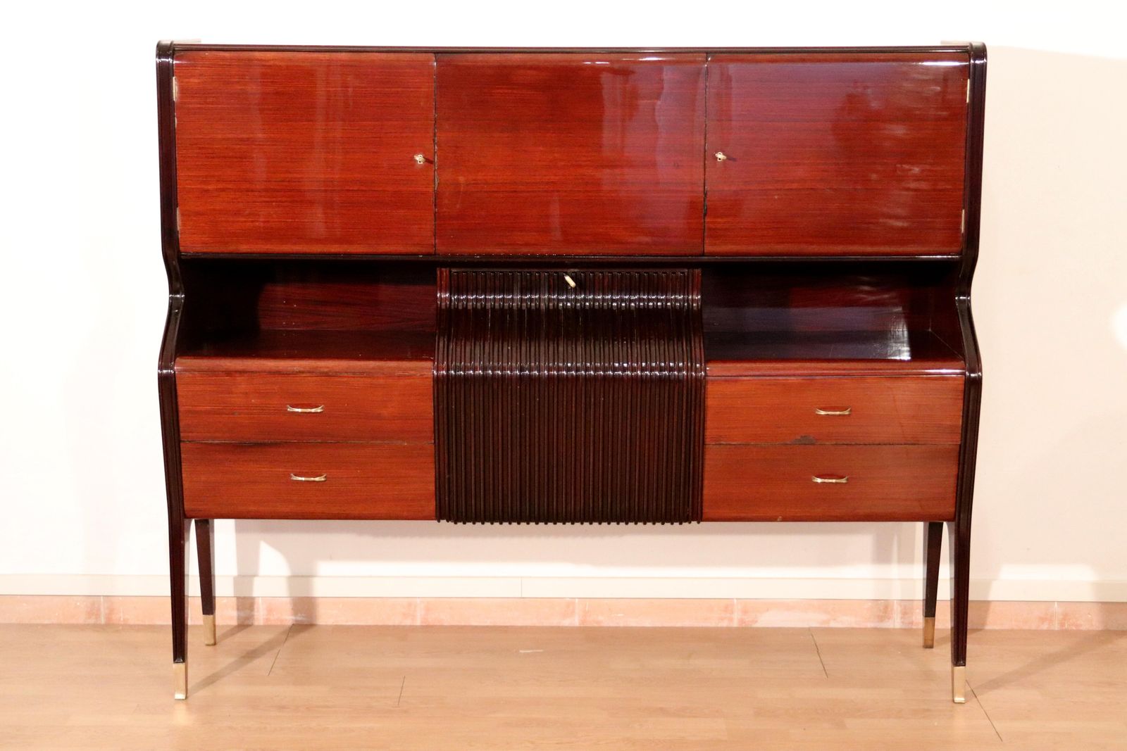 Mid Century Sideboard By Osvaldo Borsani, Mahogany Rosewood Maple, Italy 1950s photo furniture