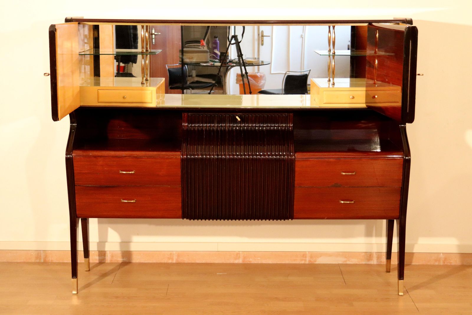 Mid Century Sideboard By Osvaldo Borsani, Mahogany Rosewood Maple, Italy 1950s photo for sale