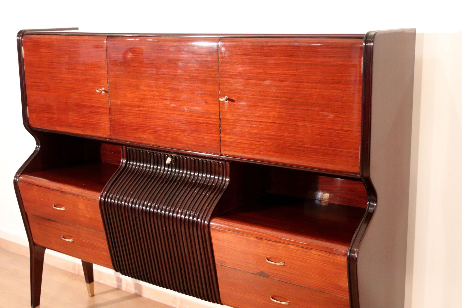 photo for sale Mid Century Sideboard By Osvaldo Borsani, Mahogany Rosewood Maple, Italy 1950s