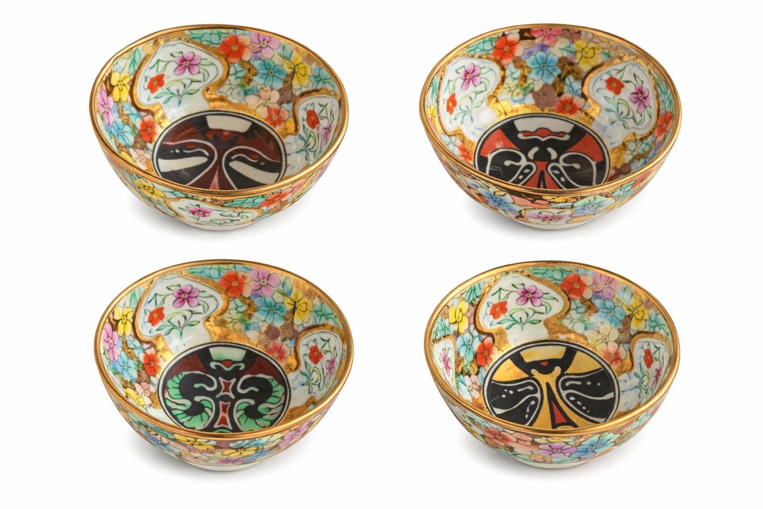 Set Of Four Japanese Decorative Enamel Sake Cups, Mid 20th Century photo 85.0