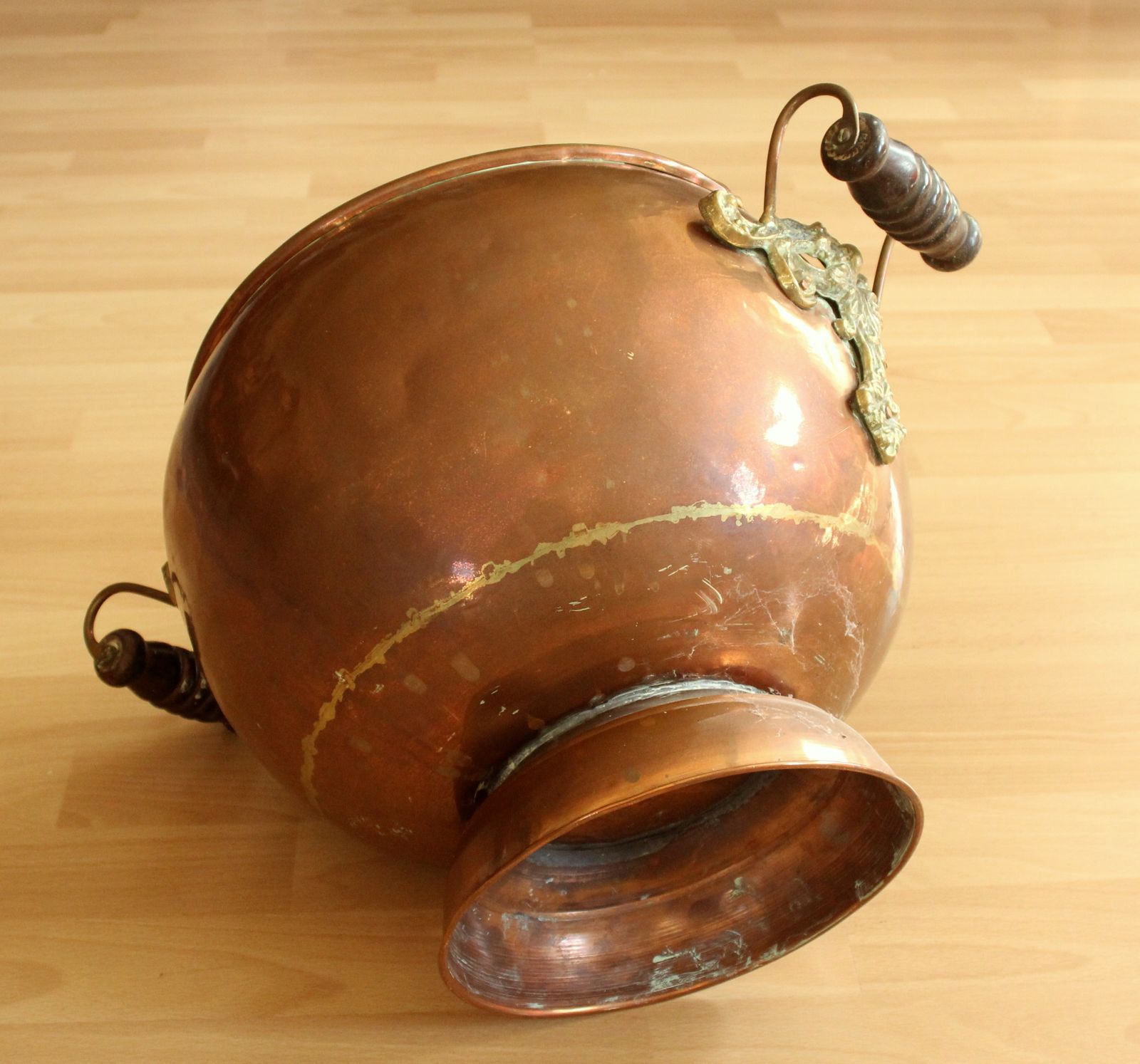Large Copper And Brass Planter With Wooden Handles   Vintage From The 60s photo buy