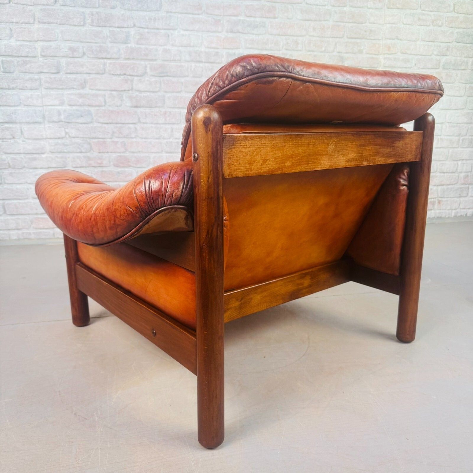 Furniture Vintage Swedish Cognac Leather Armchair Mid Century Scandinavian Lounge Chair photo