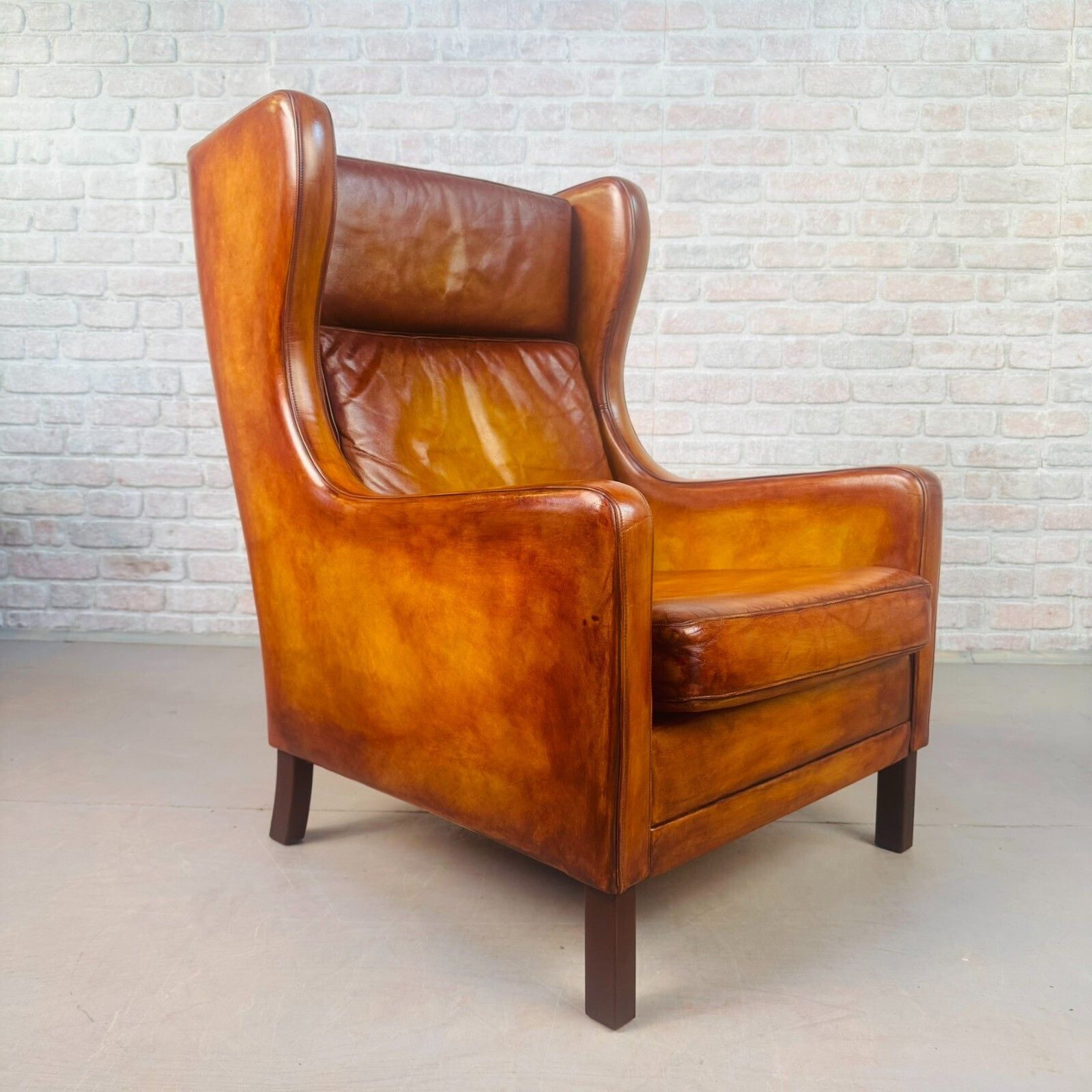 Vintage 1970s Danish High Back Tan Leather Armchair Mid Century Lounge Chair photo 1073.0