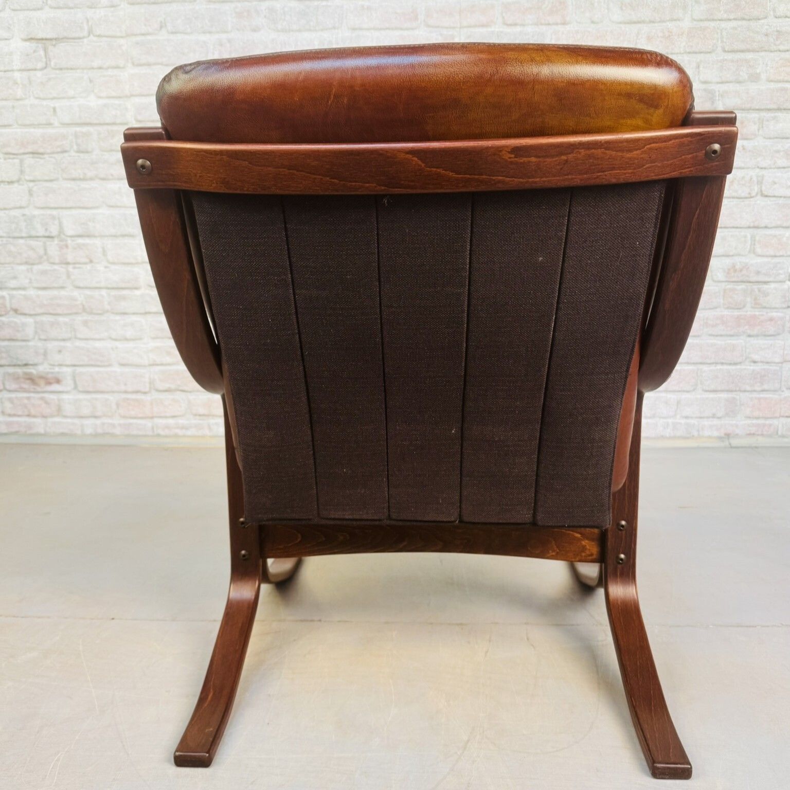 photo for sale Vintage Danish Tan Leather Bentwood Armchair High Back Mid Century Chair