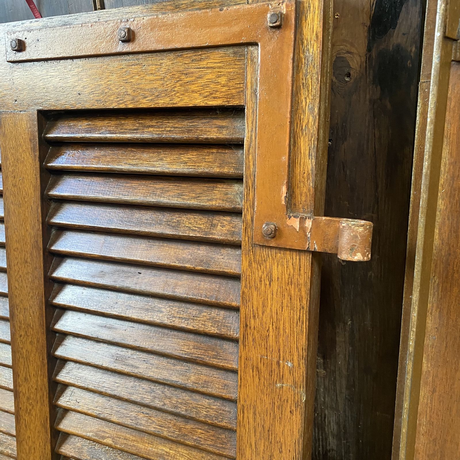 Vintage Salvaged French Chauteau Chestnut Louvre Window Shutters Two Sets Avail photo 425.0