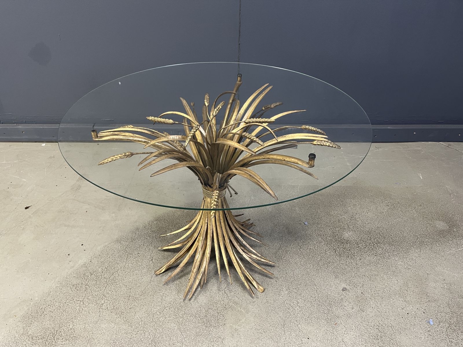 Vintage Gilt Metal Sheaf Of Wheat Coco Chanel Coffee Table, 1960s photo for sale