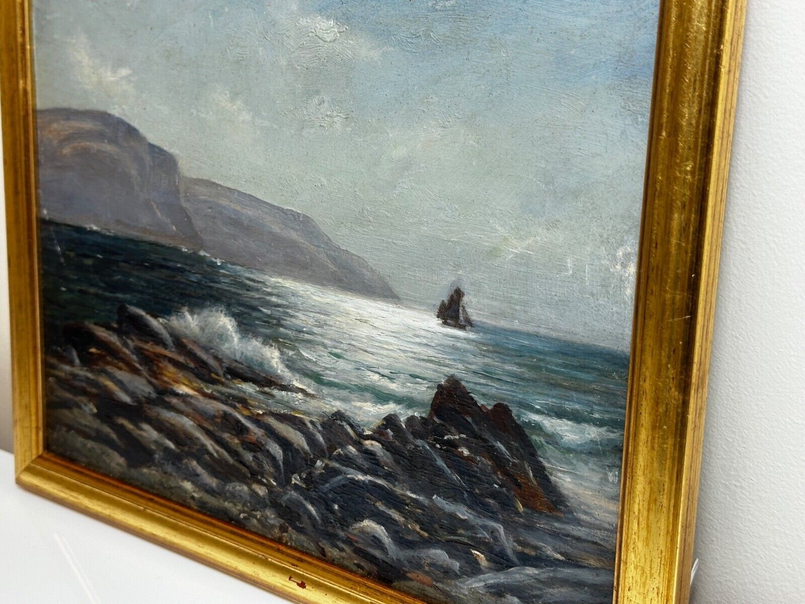 Antique 19th Century Marine Seascape Oil Painting – Spanish Head, Isle Of Man – Arthur Cox – Framed Coastal Landscape photo vinterior