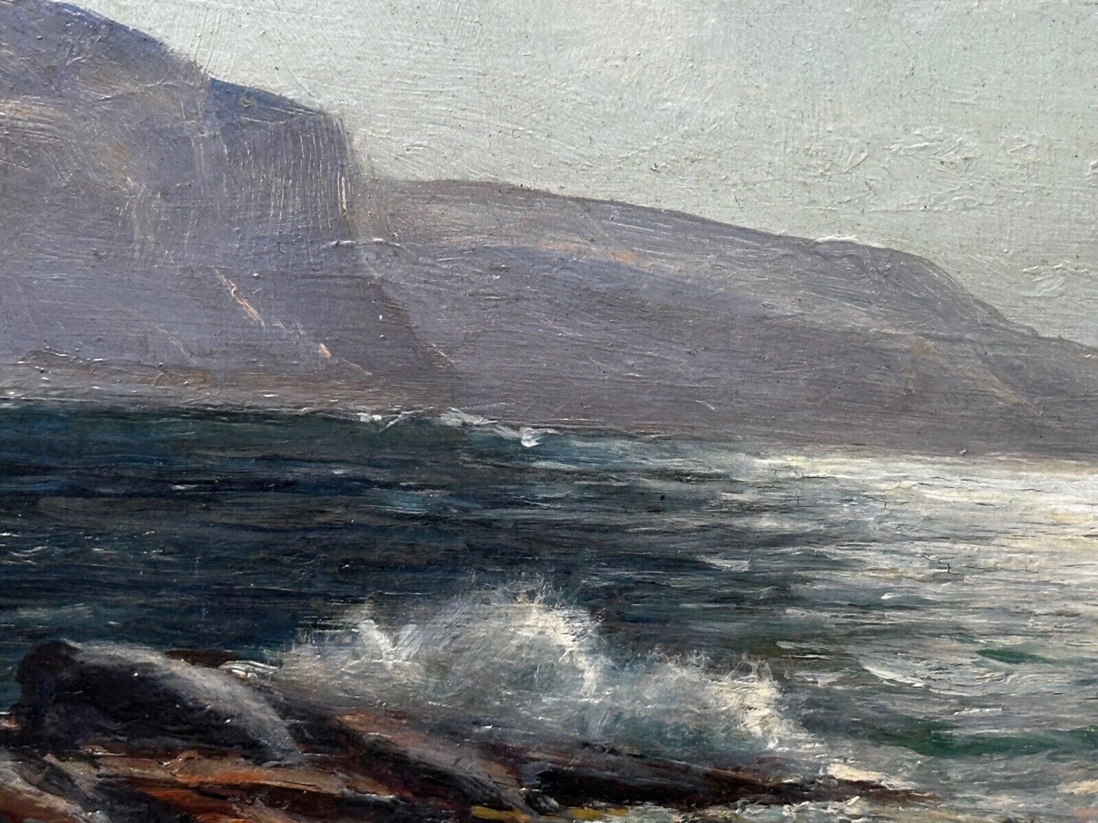 Antique 19th Century Marine Seascape Oil Painting – Spanish Head, Isle Of Man – Arthur Cox – Framed Coastal Landscape photo vintage