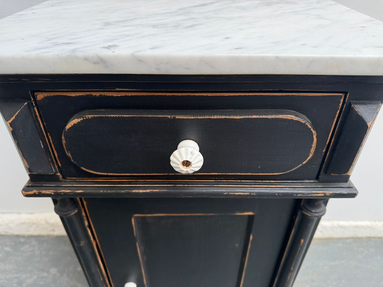 A Genuine Hungarian Pine Painted Black Marble Victorian Bedside Cabinet photo buy