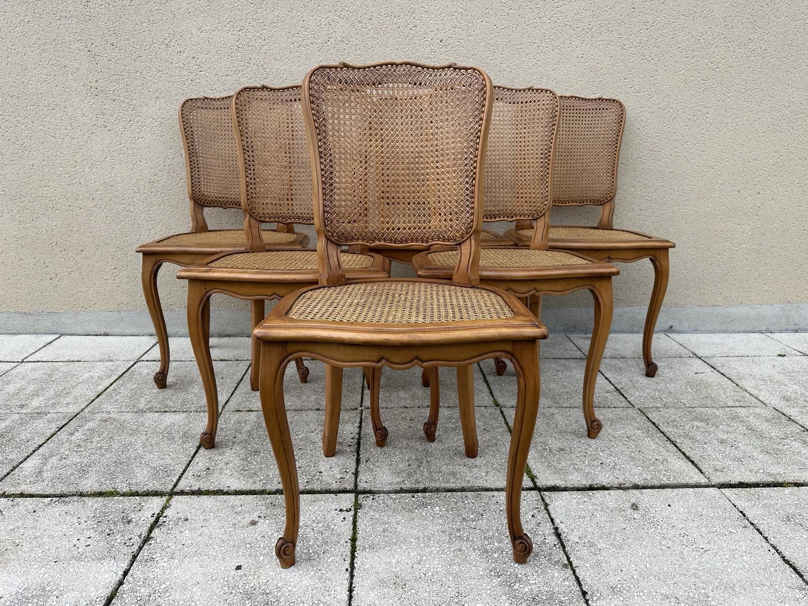 Original French Set Of Six Louis XV Style Cane Dining Chairs photo Furniture