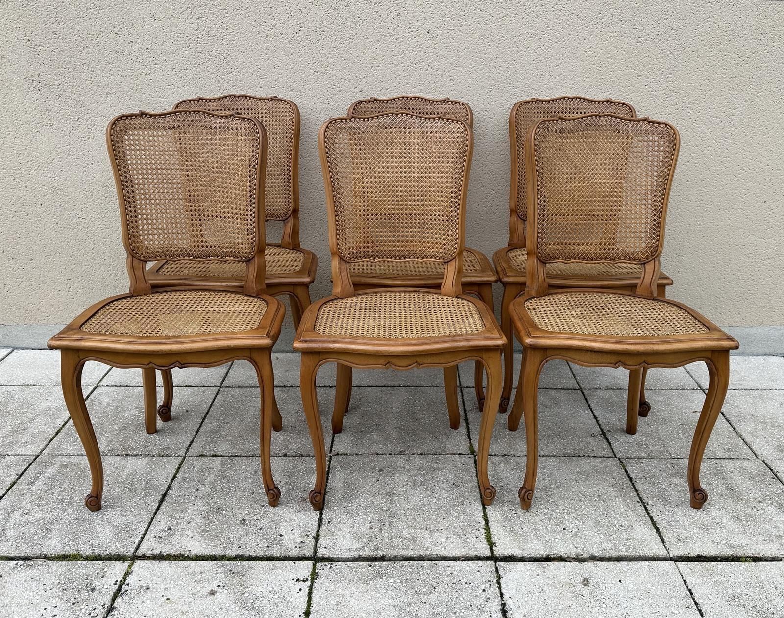 Original French Set Of Six Louis XV Style Cane Dining Chairs photo 695.0
