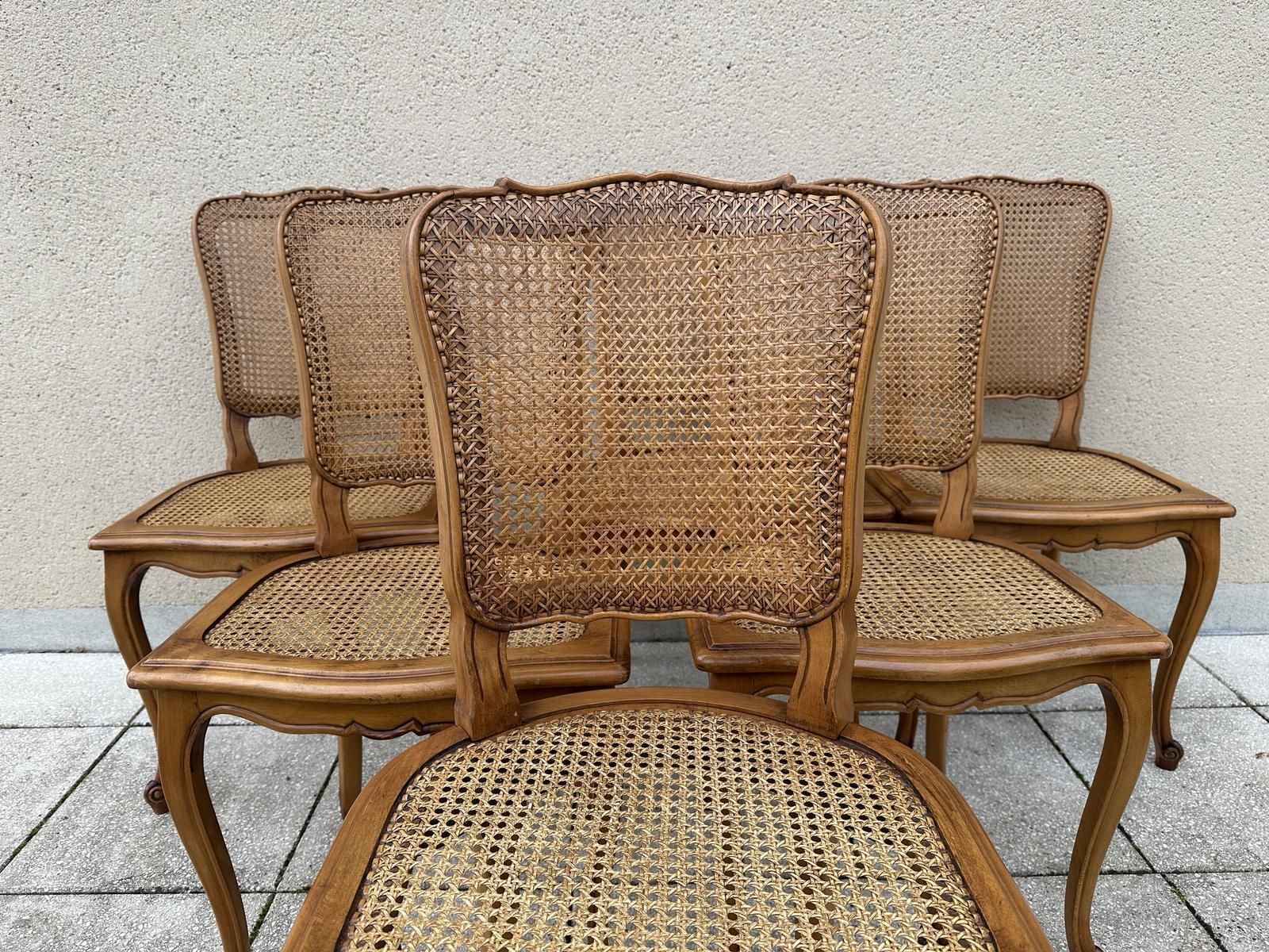 Original French Set Of Six Louis XV Style Cane Dining Chairs photo buy