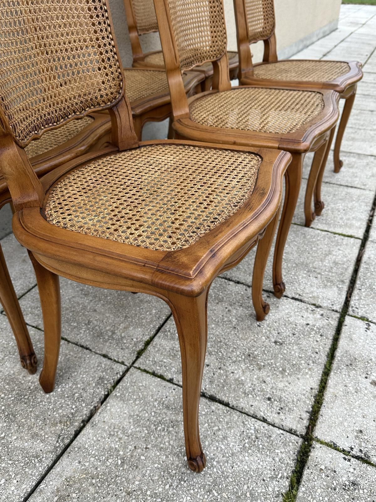 photo for sale Original French Set Of Six Louis XV Style Cane Dining Chairs