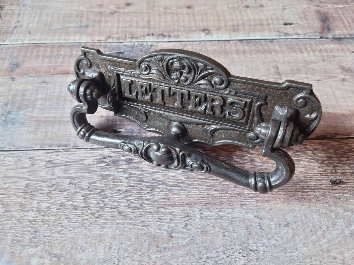 Edwardian Kenrick Iron Letter Plate: Antique Mail Postal Knocker, 1902