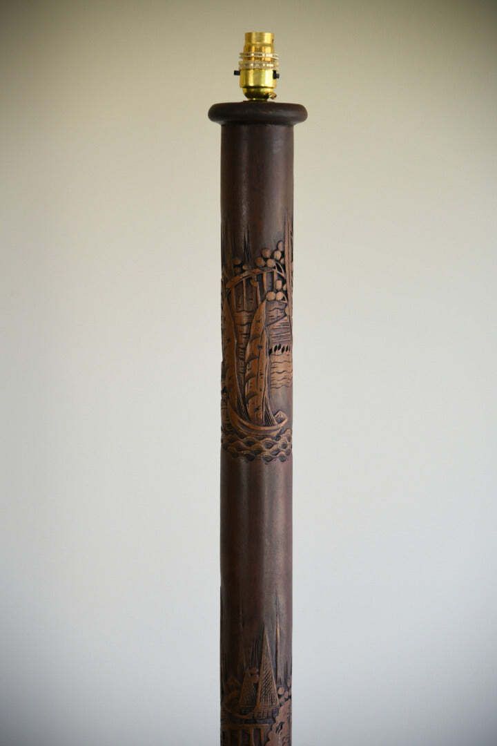 Asian Carved Wooden Standard Lamp photo furniture
