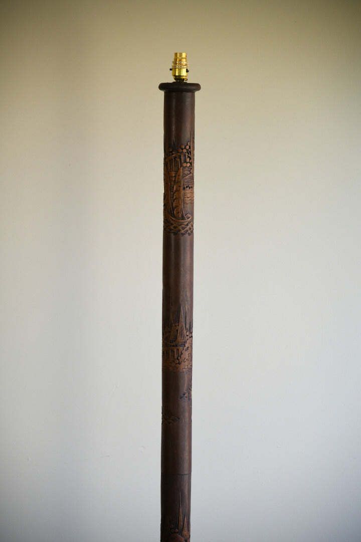 Asian Carved Wooden Standard Lamp photo for sale