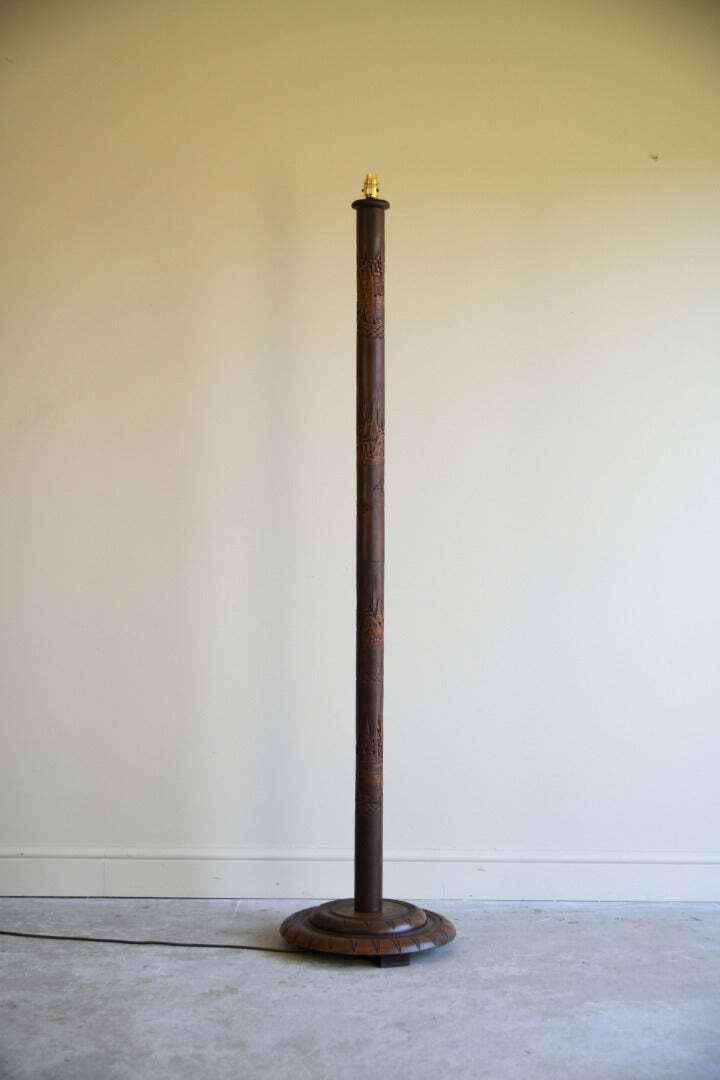 Asian Carved Wooden Standard Lamp photo vinterior
