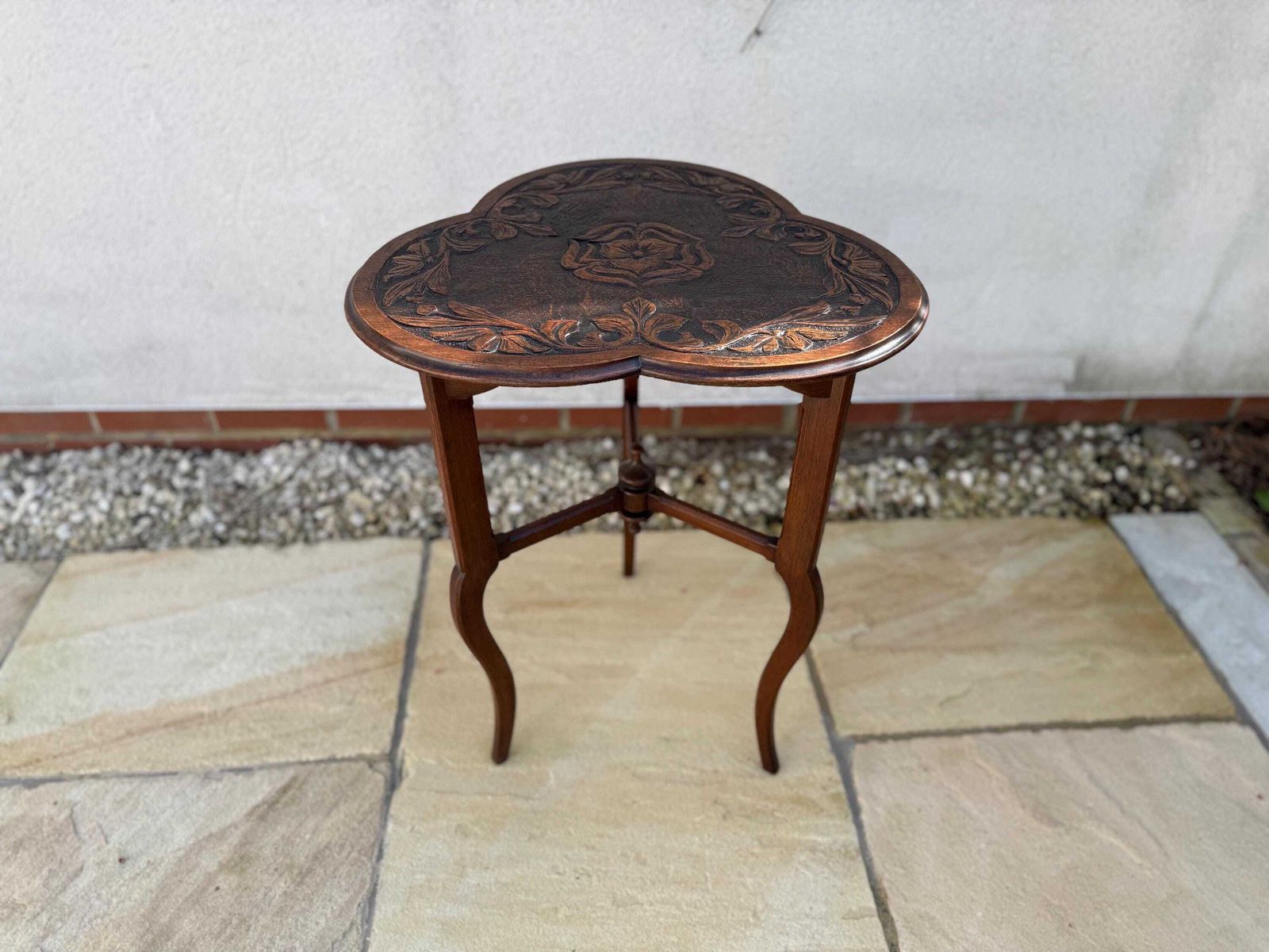 Antique Carved Top Table Antique Occasional Side Table Plant Stand photo furniture