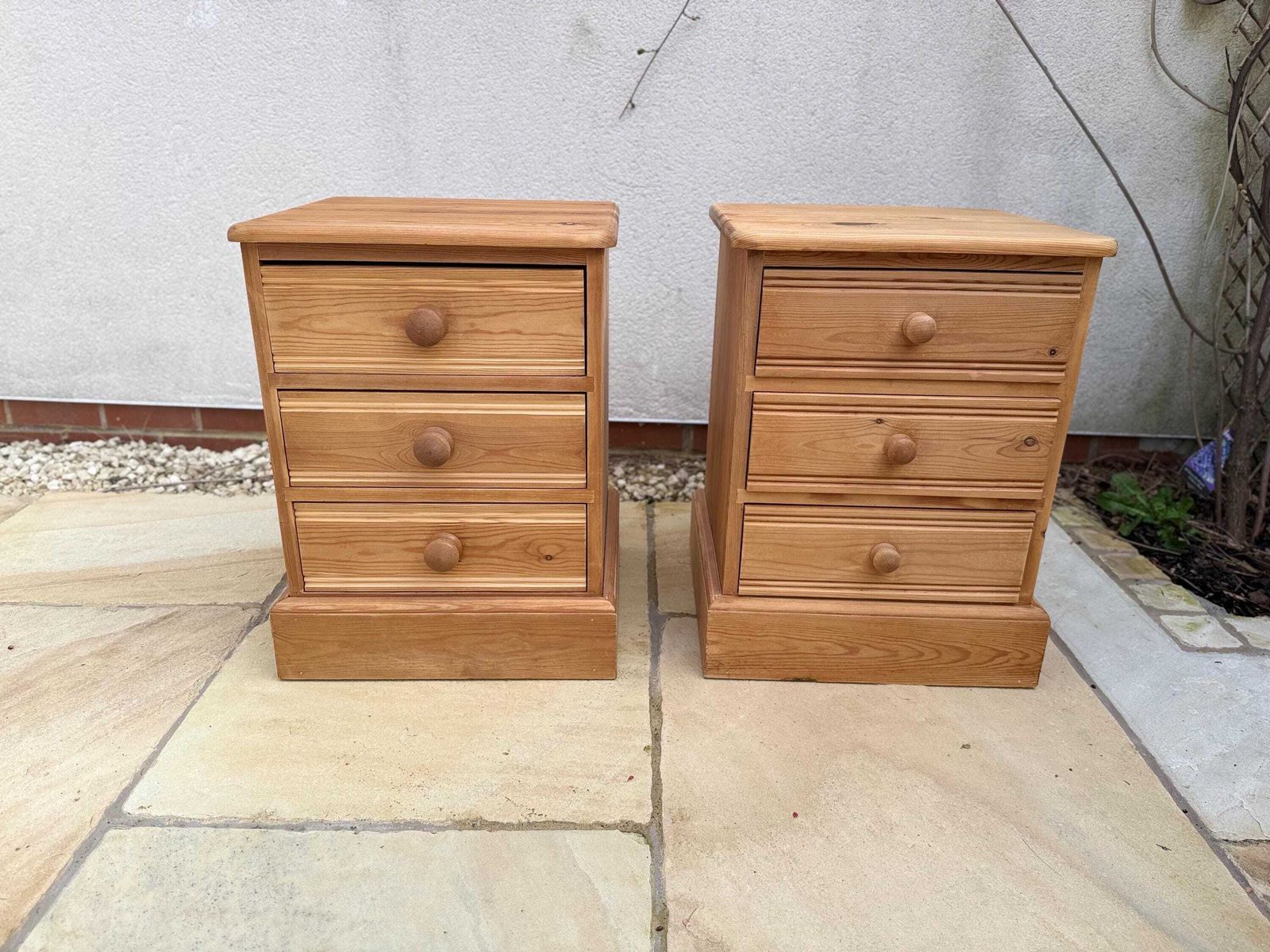 Pair Of Vintage Pine Pot Bedside Tables Drawers Lamp Stands photo for sale