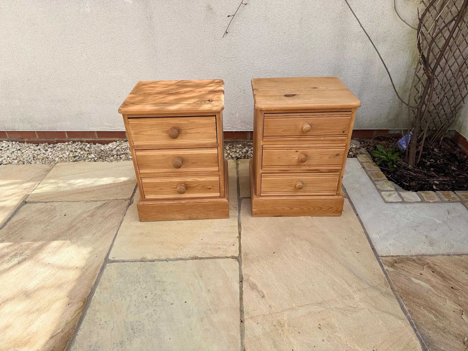 photo buy Pair Of Vintage Pine Pot Bedside Tables Drawers Lamp Stands