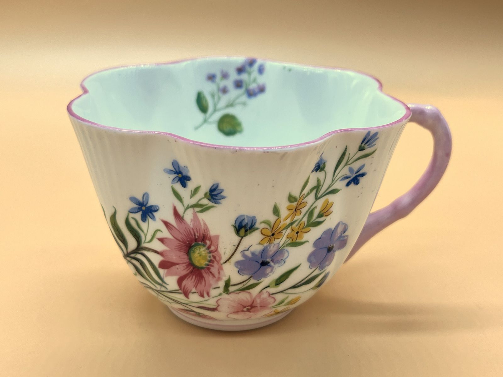 Vintage Shelley China Wild Flowers Dainty Pink Trim Design Tea Cup, Saucer And Side Plate Trio. 13668. photo buy