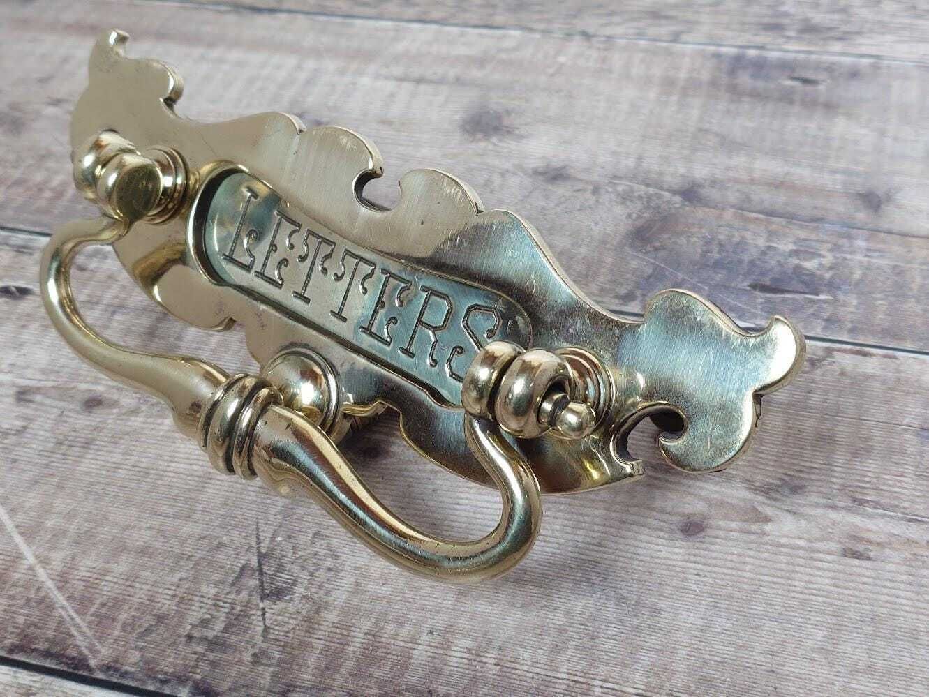 Small Art Nouveau Brass Letter Box With Knocker: Small Postal Knocker photo for sale