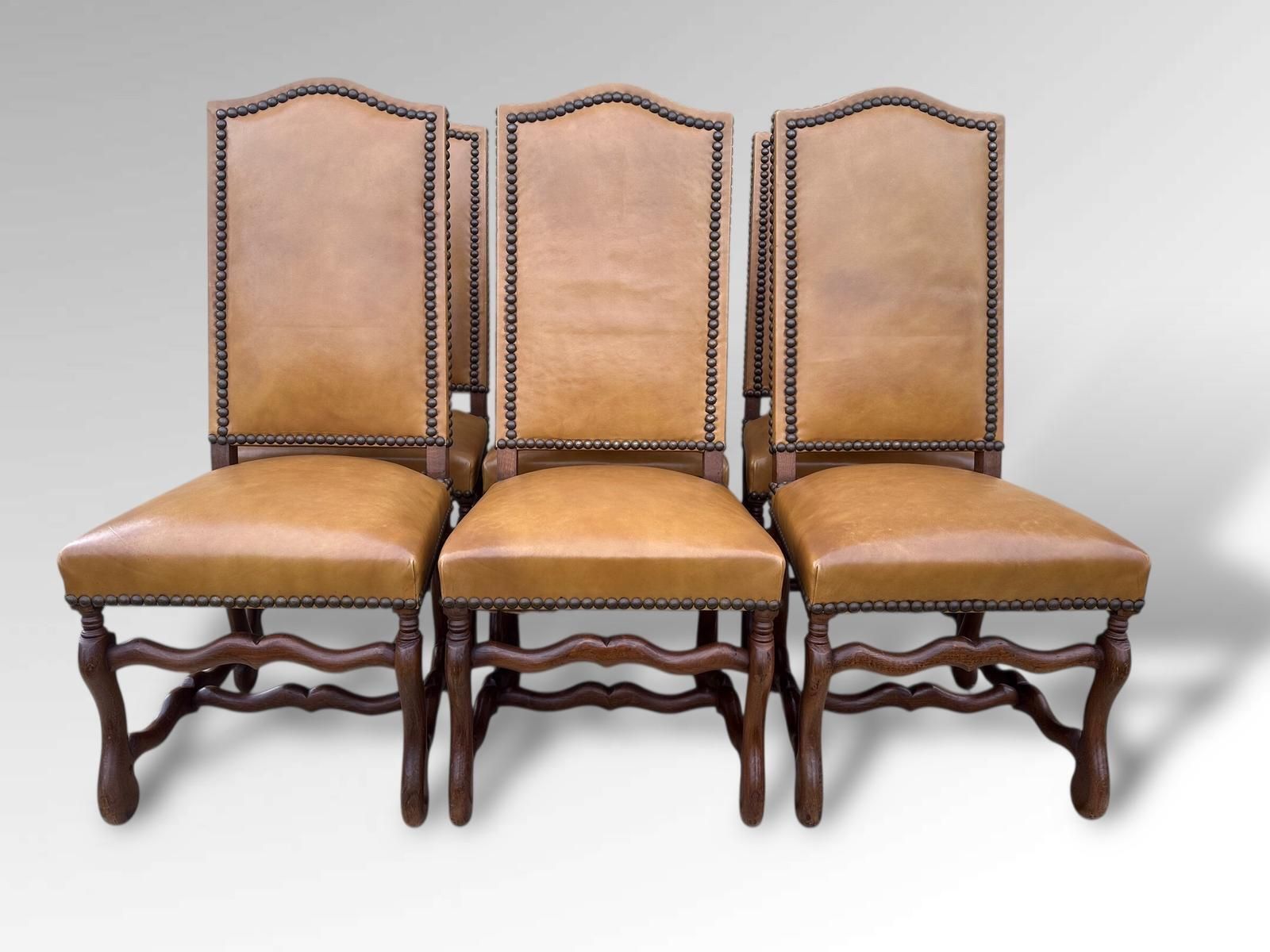 Original French Set Of 6 Os De Mouton Dining Chairs In Oak