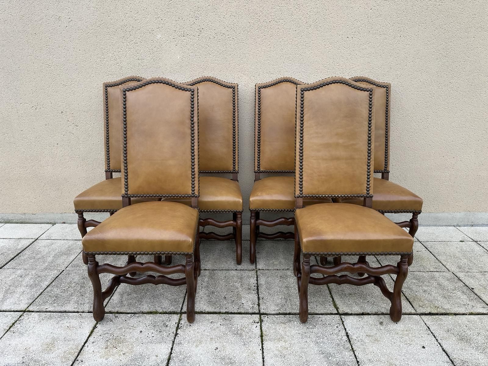 Original French Set Of 6 Os De Mouton Dining Chairs In Oak photo Furniture