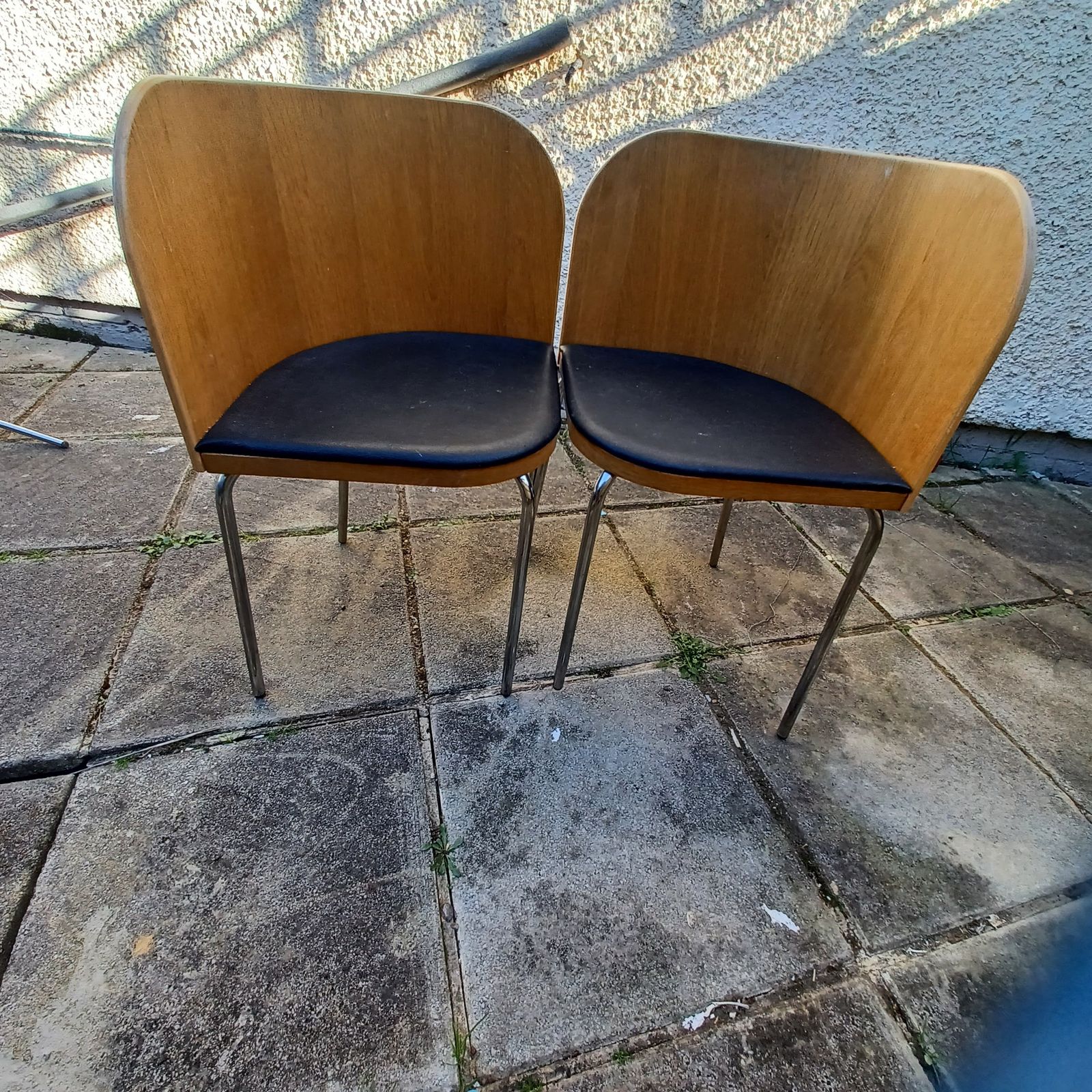 Fusion Chairs 3x Sandra Kragnert Style Retro Chairs Chrome Legs Wooden Chairs