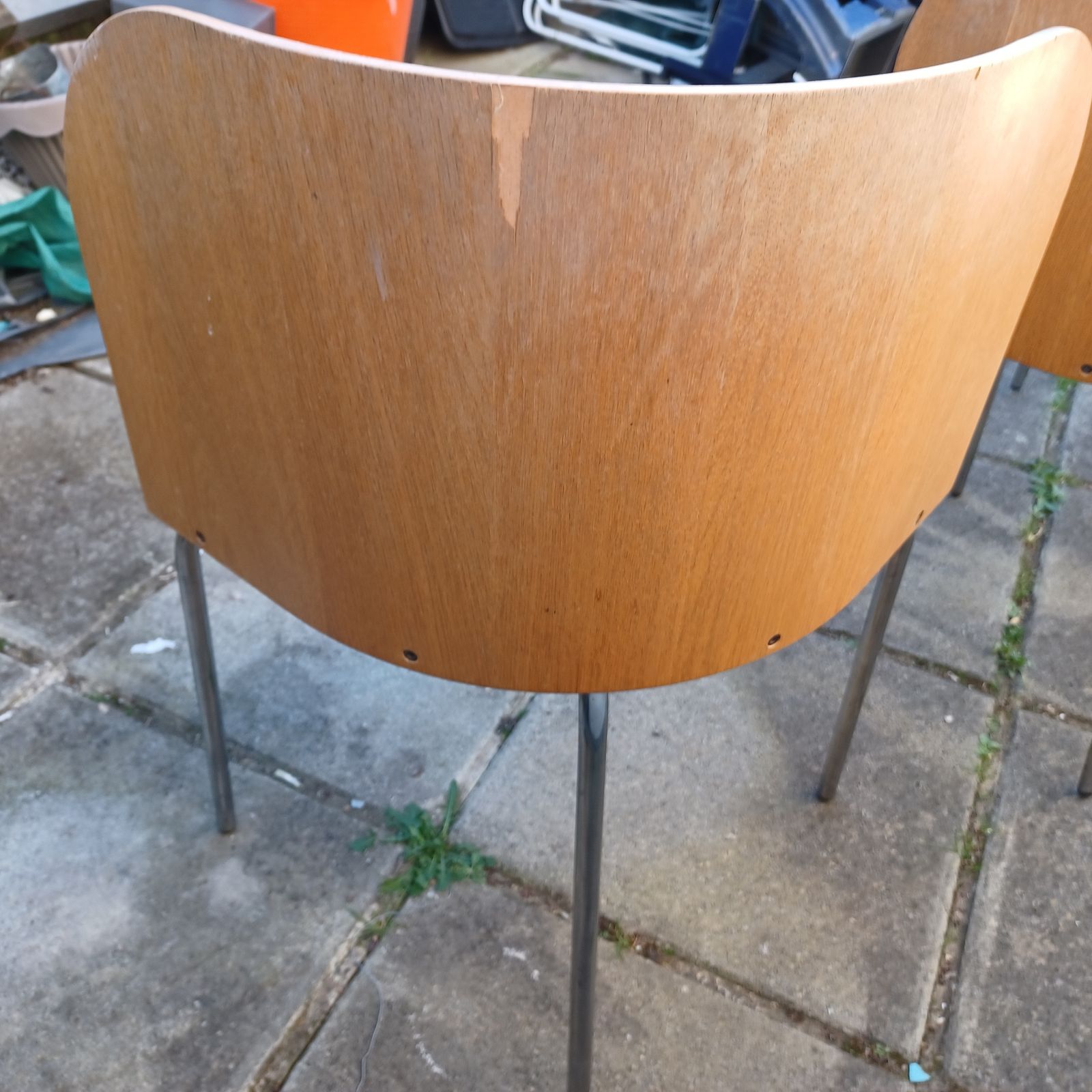 340.0 Fusion Chairs 3x Sandra Kragnert Style Retro Chairs Chrome Legs Wooden Chairs photo