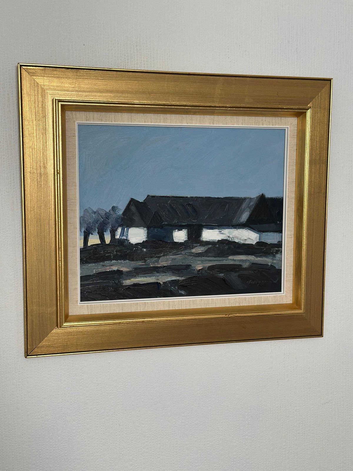 Art Original Mid Century Swedish Oil On Canvas – “Farm Motif” By Bengt Hillgrund – Vintage & Framed – 51 × 59 Cm (20.1" × 23.2") photo